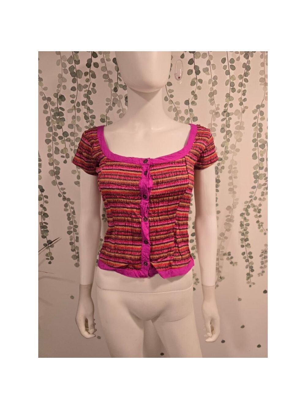 Free People Time With You Top Striped Short Sleeve Shirt Buttondown Blouse XS - Picture 3 of 8